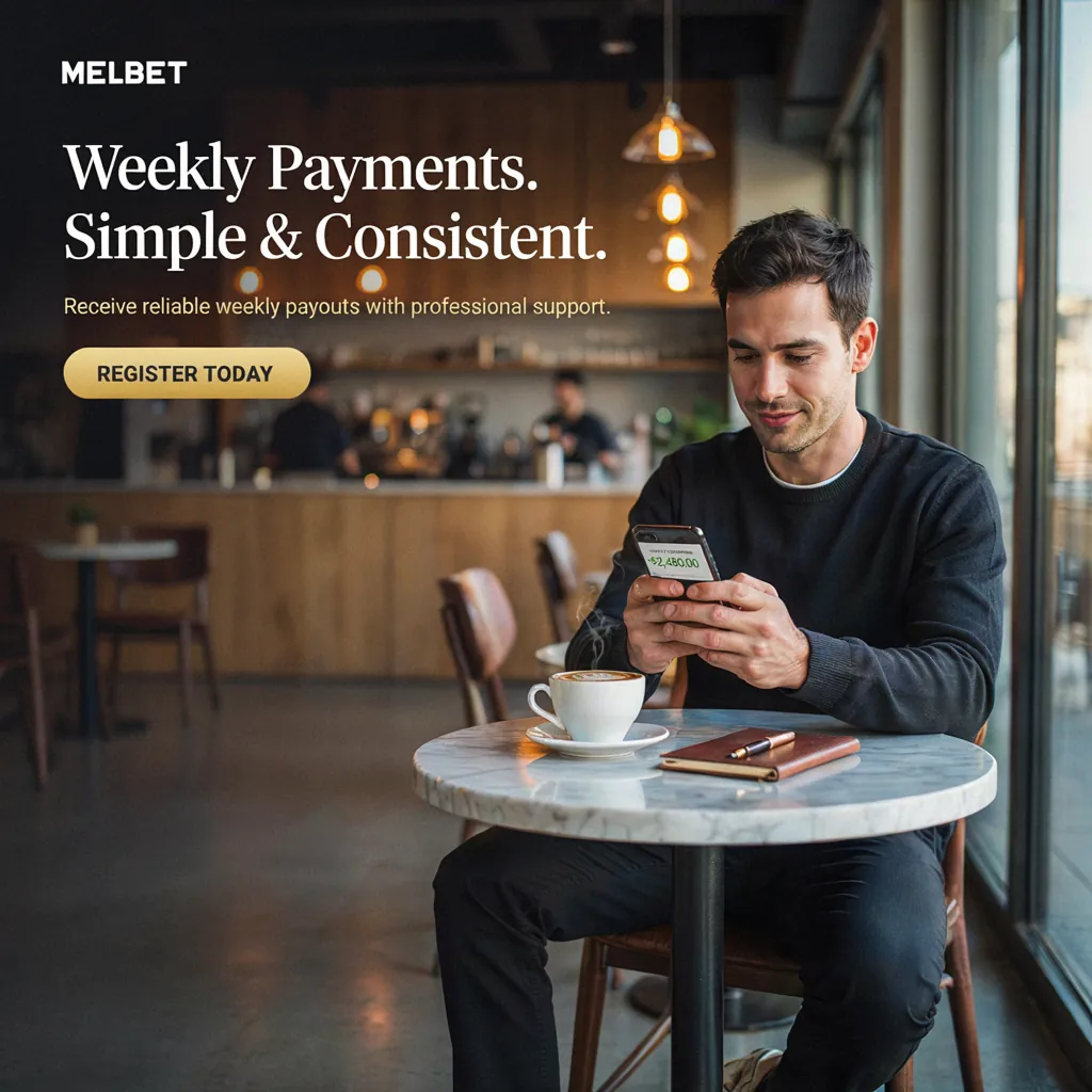 Melbet banner: Weekly payments, simple and consistent